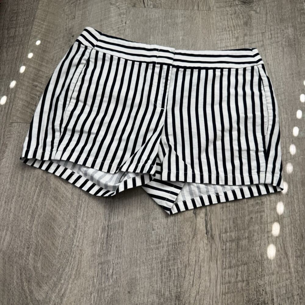 J.Crew Striped Shorts Womens 2 White Cotton Nautical H5169 Summer Casual